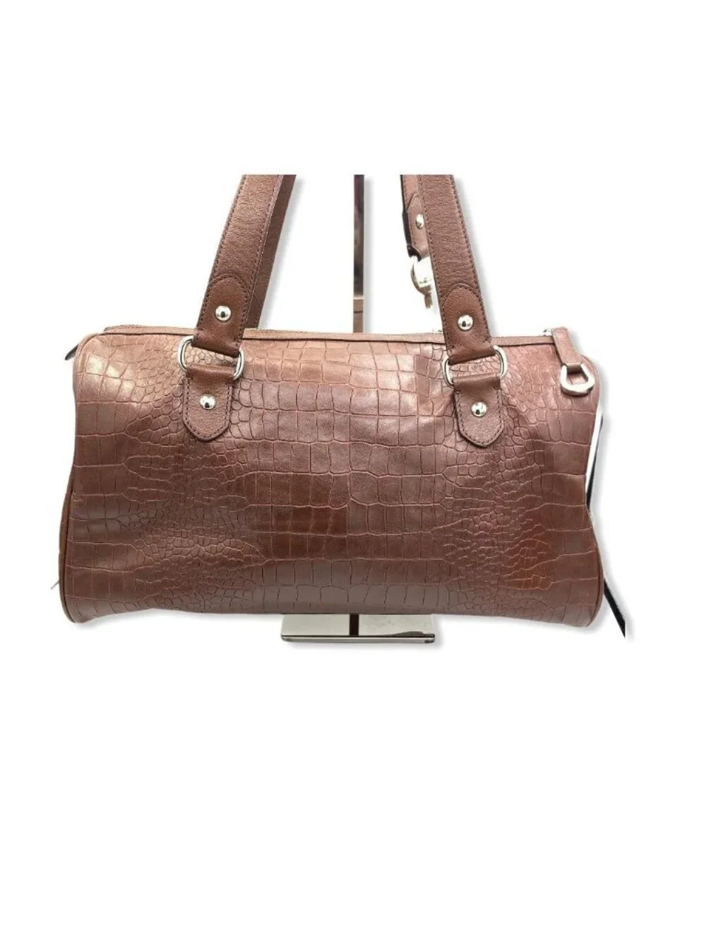 Coach F25125 Brown Croc Embossed Leather Satchel Bag Tassel Charm